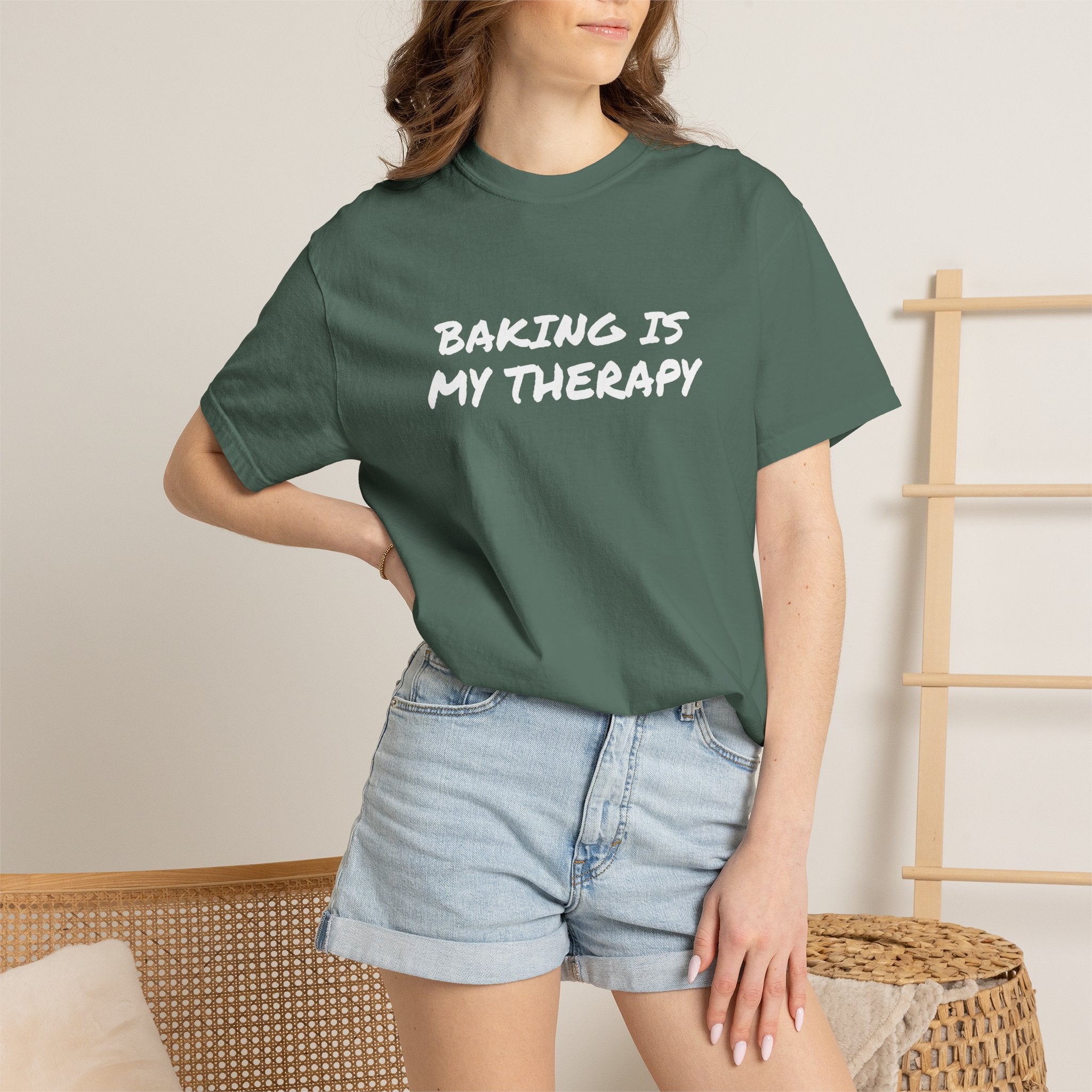 Baking Is My Therapy T‑Shirt — Cream Garment‑Dyed Comfort Tee