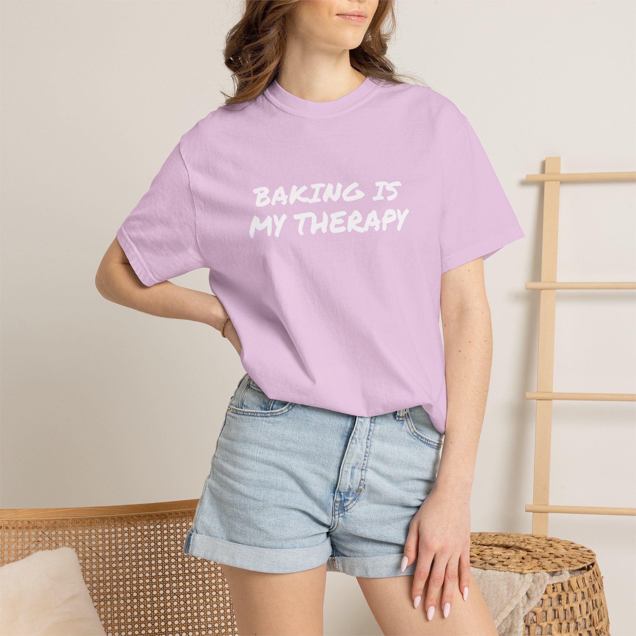 Baking Is My Therapy T‑Shirt — Cream Garment‑Dyed Comfort Tee