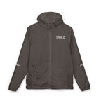 Windbreaker Jacket — Subtle White Camo Hooded Zip-Up (Text on Back)