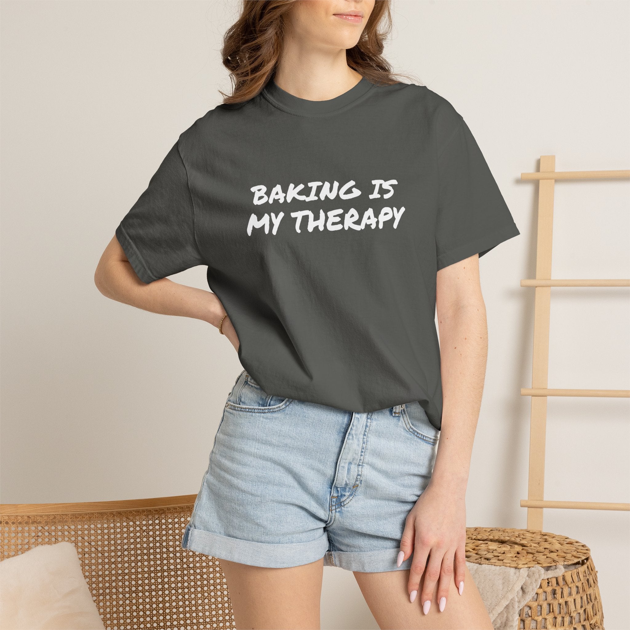 Baking Is My Therapy T‑Shirt — Cream Garment‑Dyed Comfort Tee