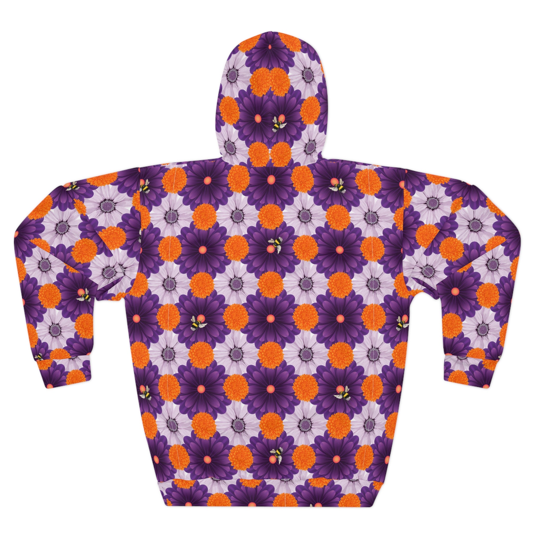 Purple & Orange Floral Hoodie — All-Over Print Cozy Pullover