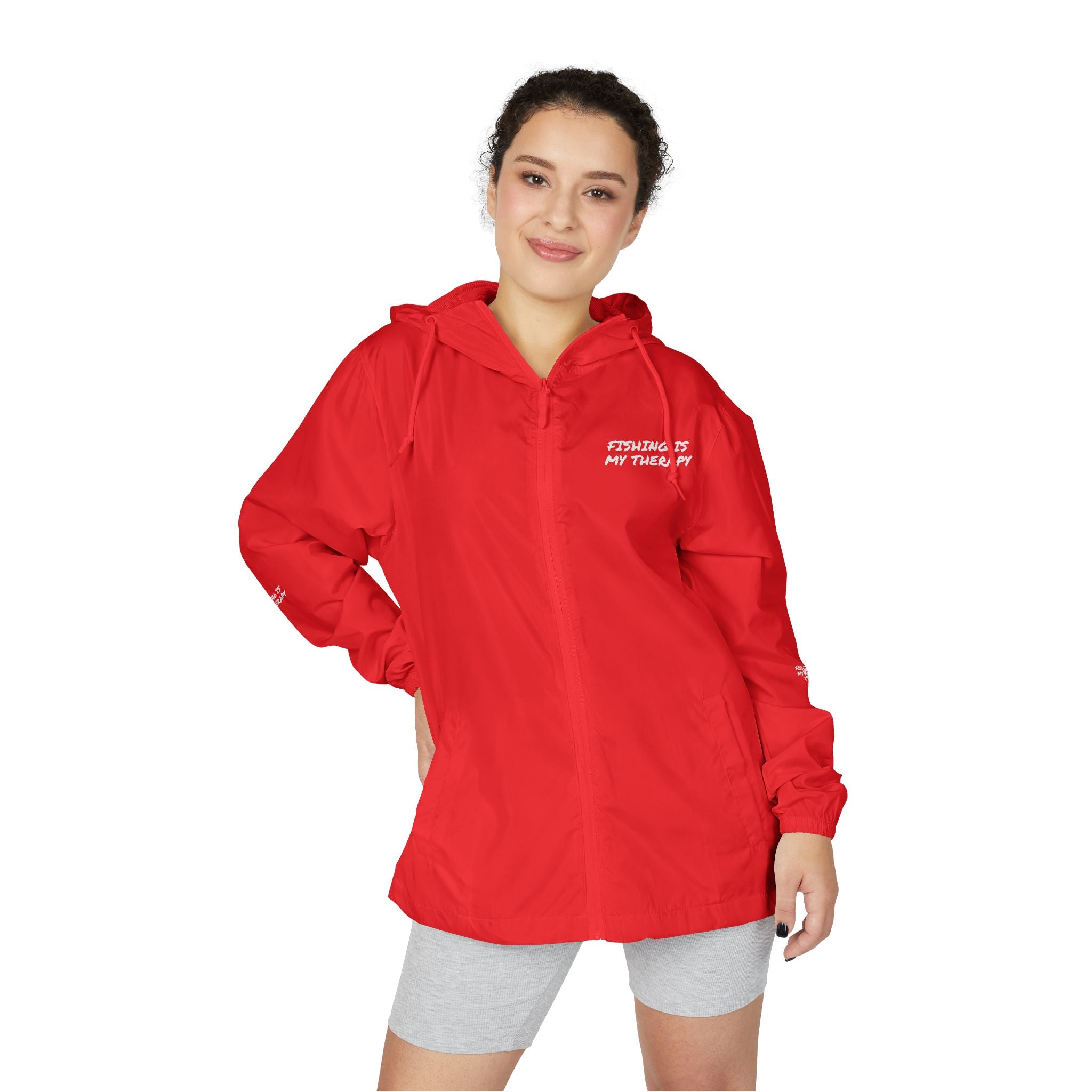 Windbreaker Jacket — Subtle White Camo Hooded Zip-Up (Text on Back)