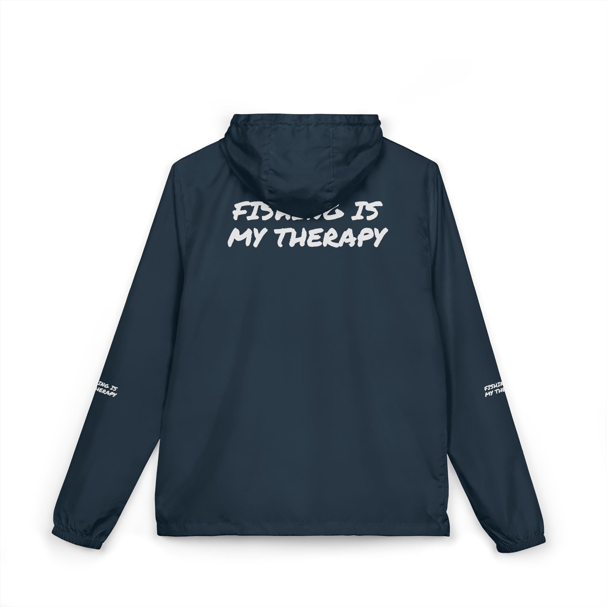 Windbreaker Jacket — Subtle White Camo Hooded Zip-Up (Text on Back)