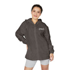 Windbreaker Jacket — Subtle White Camo Hooded Zip-Up (Text on Back)