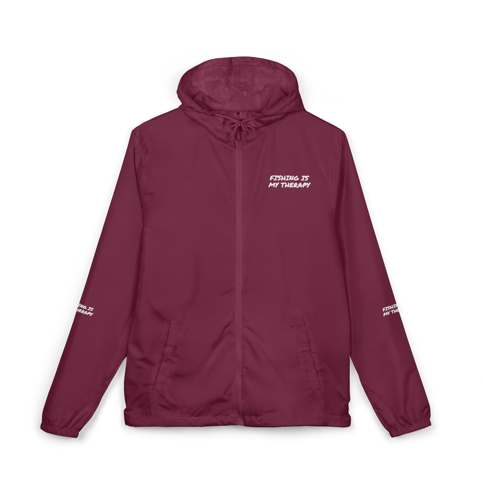 Windbreaker Jacket — Subtle White Camo Hooded Zip-Up (Text on Back)