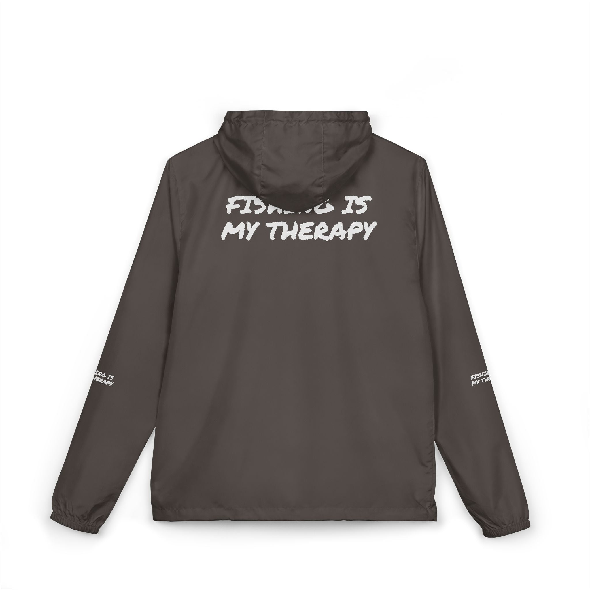 Windbreaker Jacket — Subtle White Camo Hooded Zip-Up (Text on Back)
