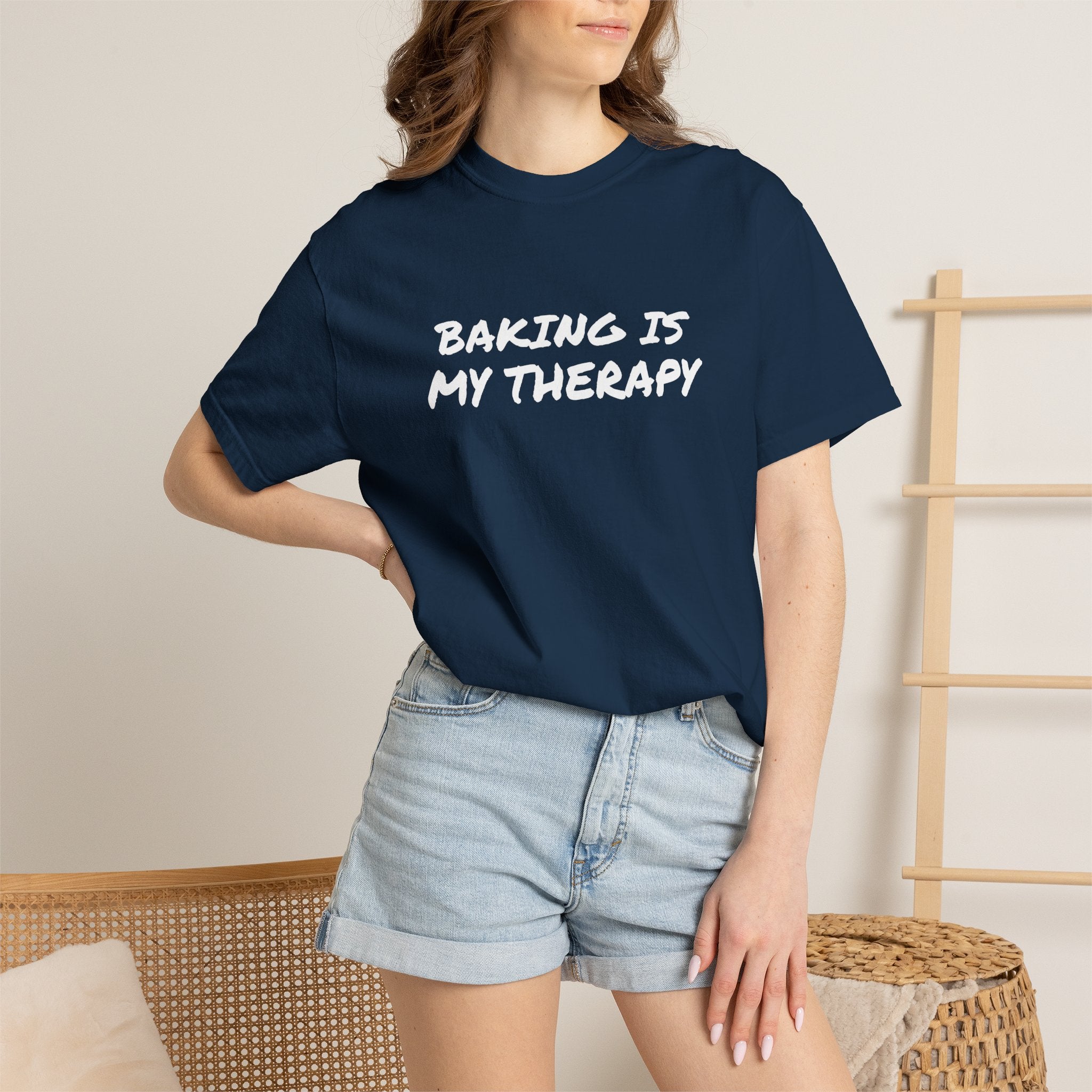 Baking Is My Therapy T‑Shirt — Cream Garment‑Dyed Comfort Tee