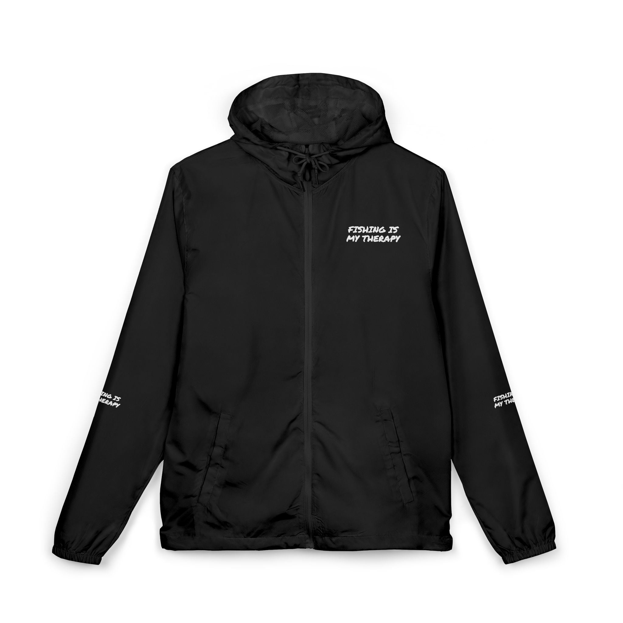 Windbreaker Jacket — Subtle White Camo Hooded Zip-Up (Text on Back)