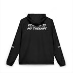 Windbreaker Jacket — Subtle White Camo Hooded Zip-Up (Text on Back)