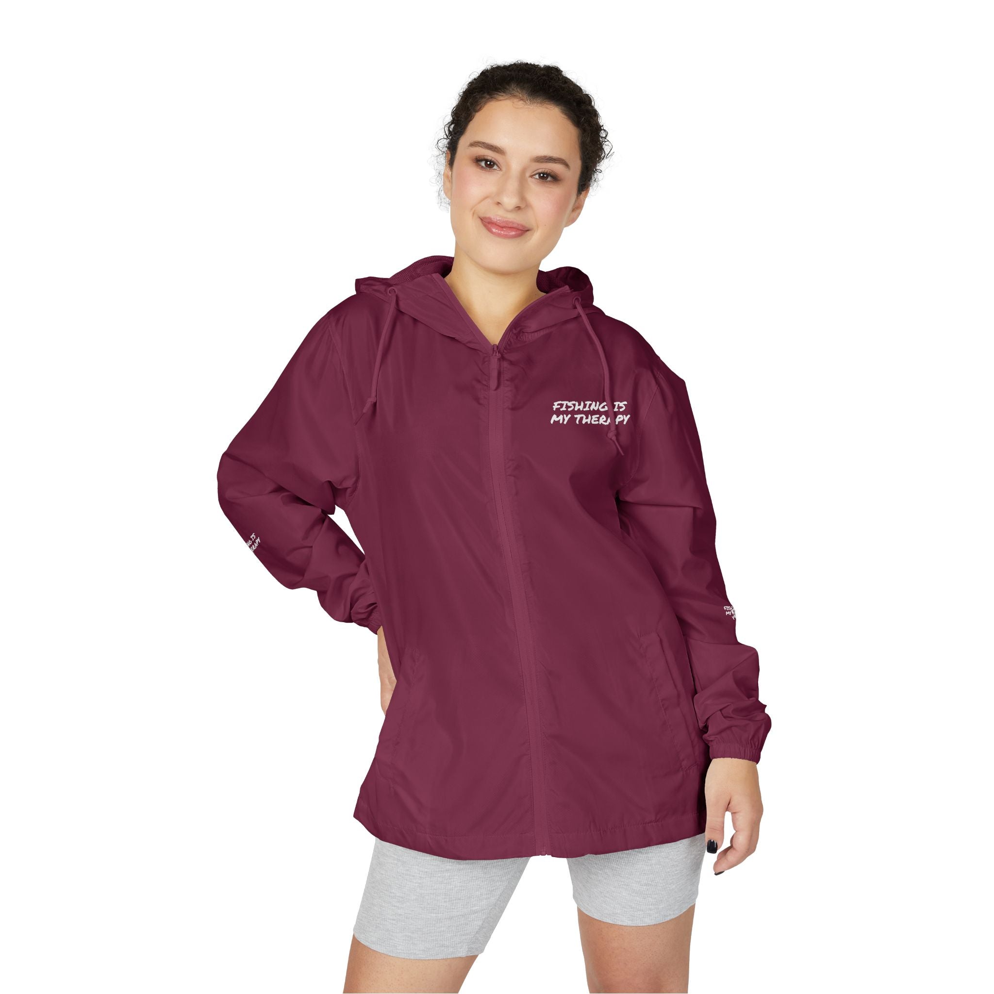 Windbreaker Jacket — Subtle White Camo Hooded Zip-Up (Text on Back)