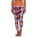 High-Waist Floral Yoga Leggings — Purple & Orange Daisy Print