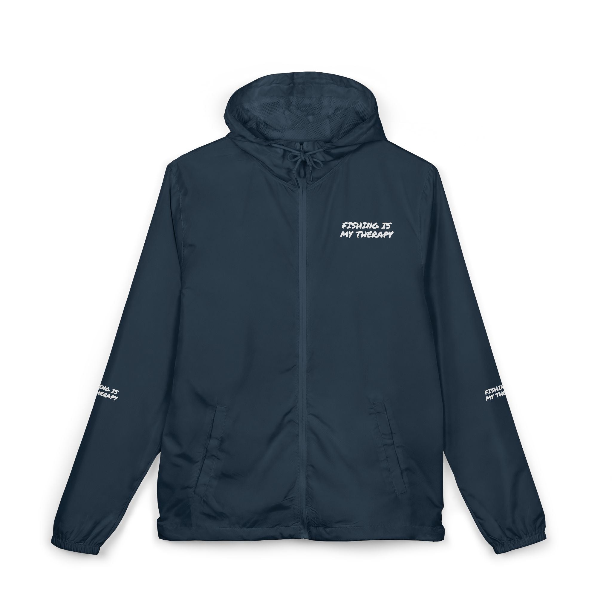 Windbreaker Jacket — Subtle White Camo Hooded Zip-Up (Text on Back)